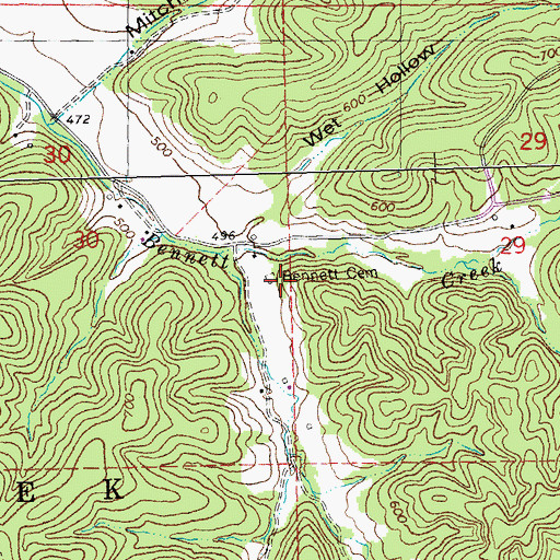 Topographic Map of Bennett Cemetery, MO