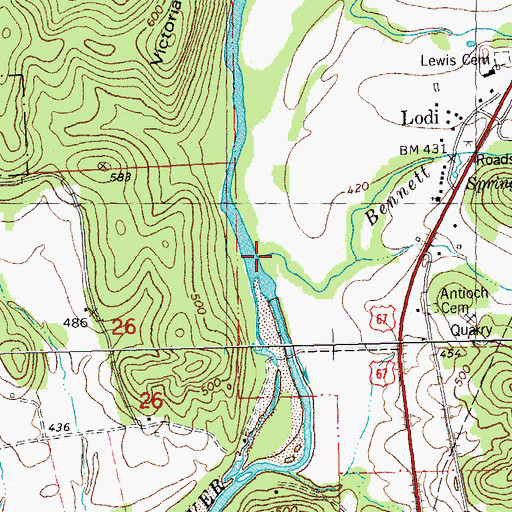 Topographic Map of Bennett Creek, MO