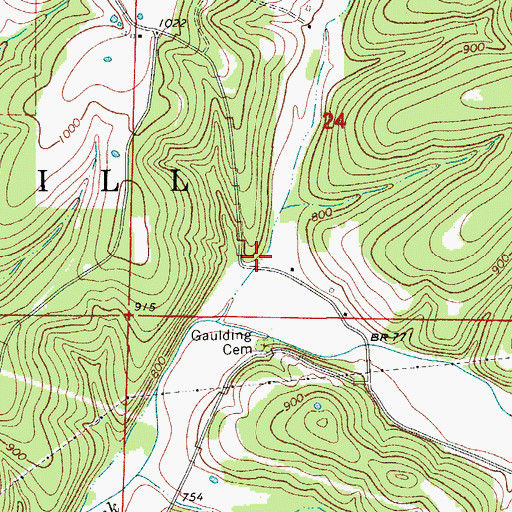 Topographic Map of Bennett Hollow, MO