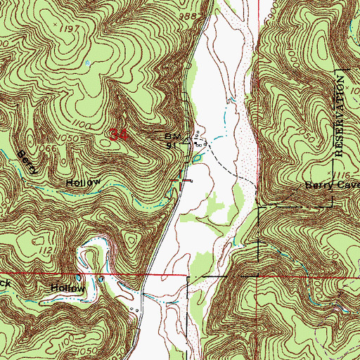 Topographic Map of Berry Hollow, MO