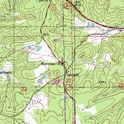 Topographic Map of Berryman Church, MO