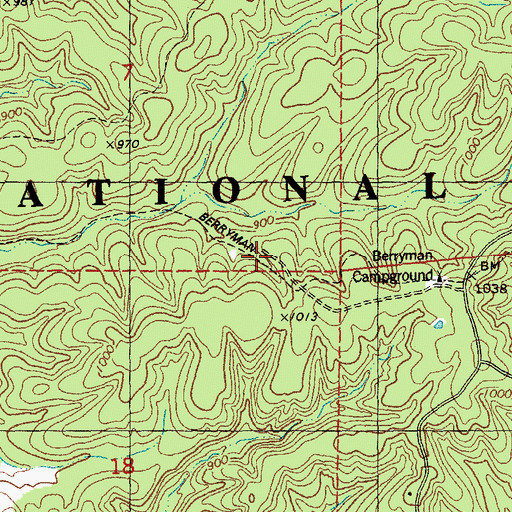Topographic Map of Berryman Trail, MO