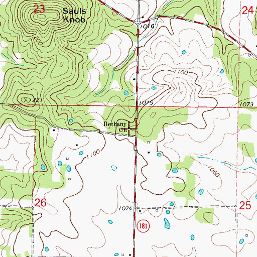 Topographic Map of Bethany Church, MO