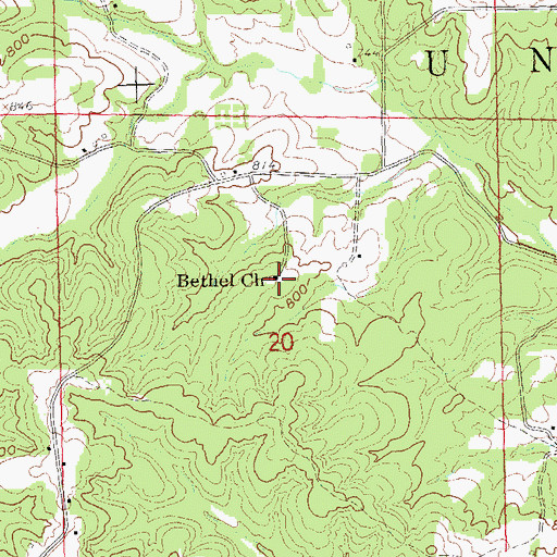 Topographic Map of Bethel Church, MO