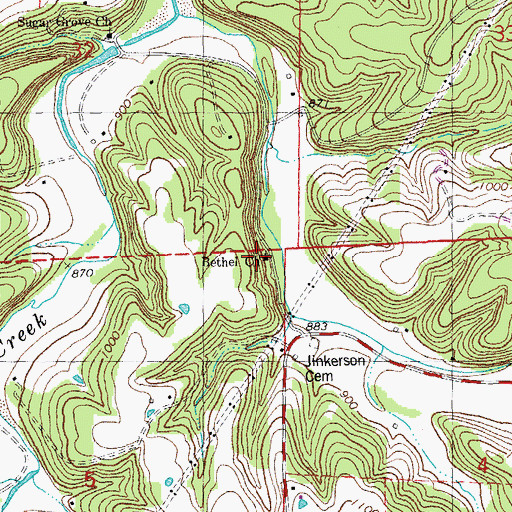 Topographic Map of Bethel Church, MO