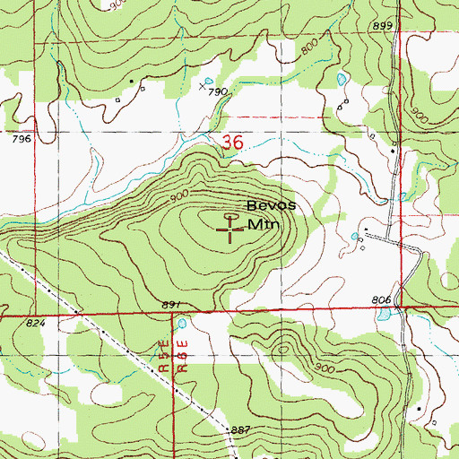 Topographic Map of Bevos Mountain, MO