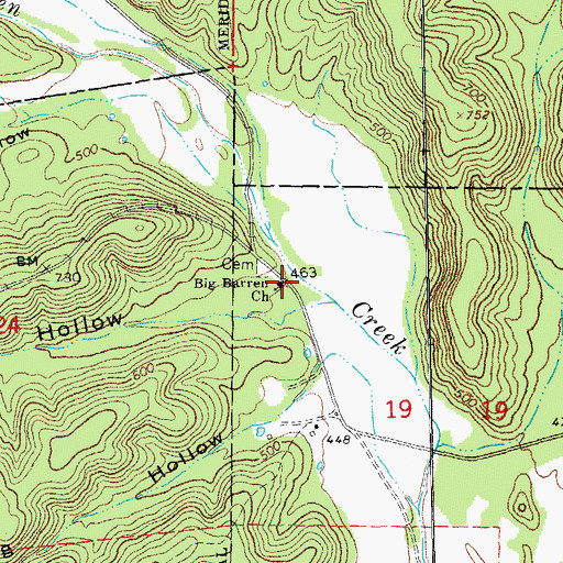 Topographic Map of Big Barren Church, MO