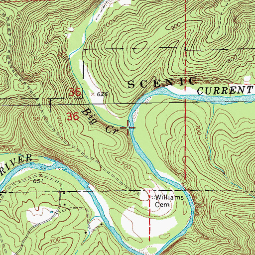 Topographic Map of Big Creek, MO