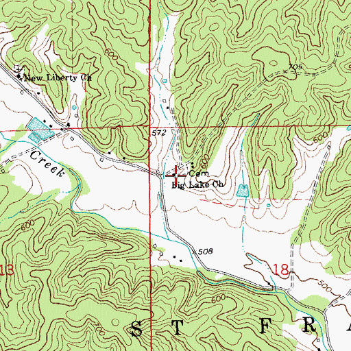 Topographic Map of Big Lake Church, MO