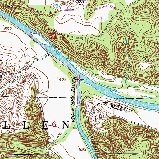 Topographic Map of Big Piney River, MO