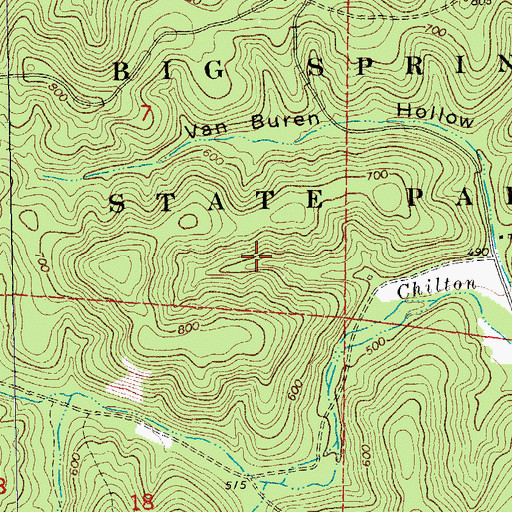 Topographic Map of Big Spring State Park, MO