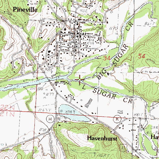 Topographic Map of Big Sugar Creek, MO