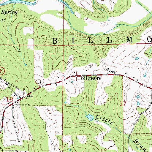 Topographic Map of Billmore, MO