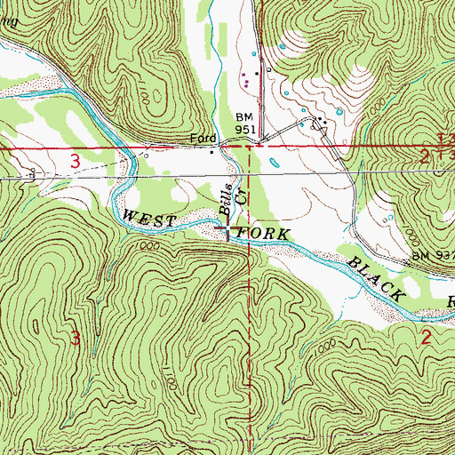 Topographic Map of Bills Creek, MO