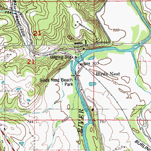 Topographic Map of Birds Nest Beach Park, MO