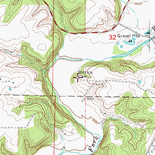 Topographic Map of Bittick Cemetery, MO