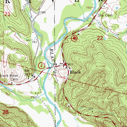 Topographic Map of Black, MO