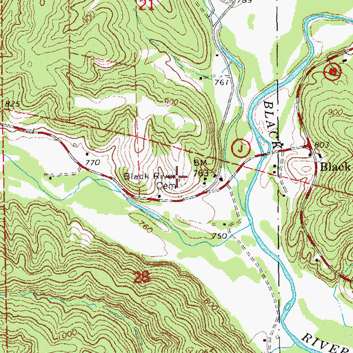 Topographic Map of Black River Cemetery, MO