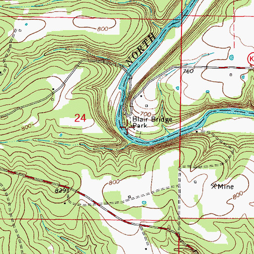 Topographic Map of Blair Bridge Park, MO