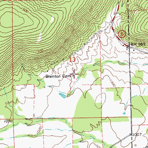 Topographic Map of Blanton Cemetery, MO