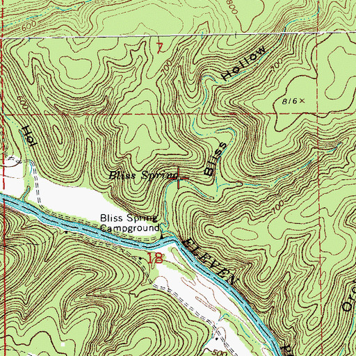 Topographic Map of Bliss Spring, MO