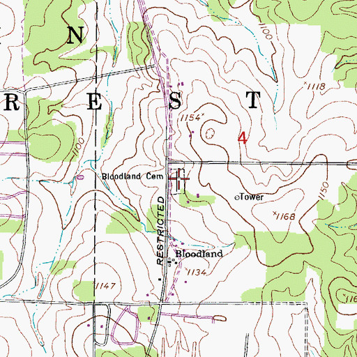 Topographic Map of Bloodland Cemetery, MO