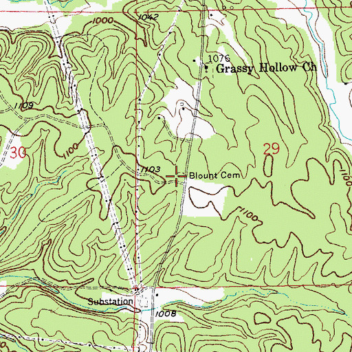 Topographic Map of Blount Cemetery, MO