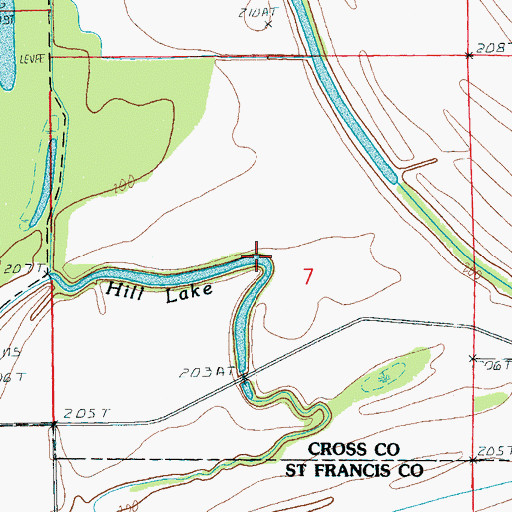 Topographic Map of Hill Lake, AR