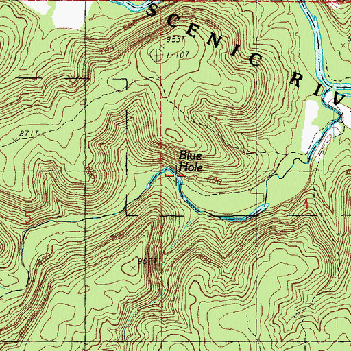 Topographic Map of Blue Hole, MO