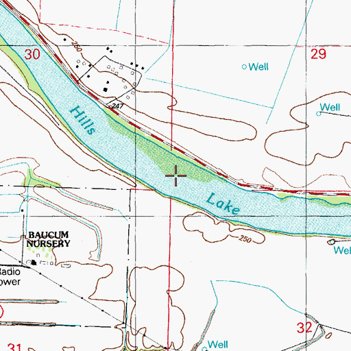 Topographic Map of Hills Lake, AR