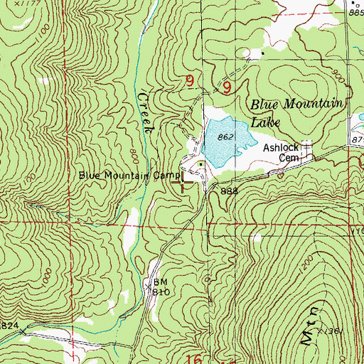 Topographic Map of Blue Mountain Camp, MO