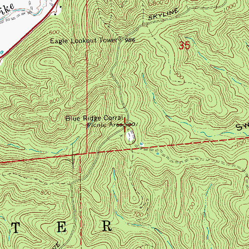 Topographic Map of Blue Ridge Corral Picnic Area, MO