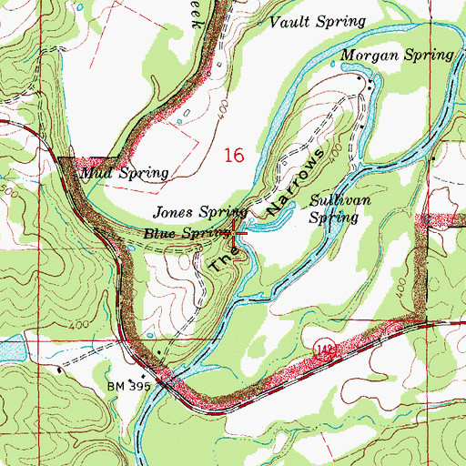 Topographic Map of Blue Spring, MO