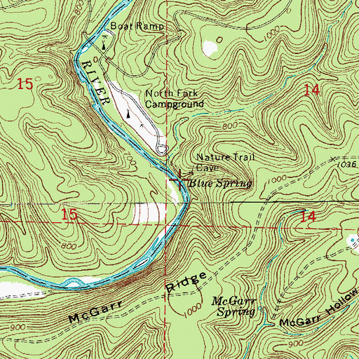 Topographic Map of Blue Spring, MO