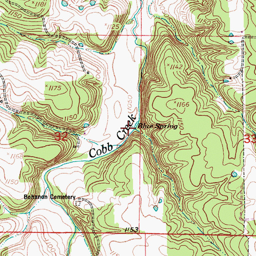 Topographic Map of Blue Spring, MO