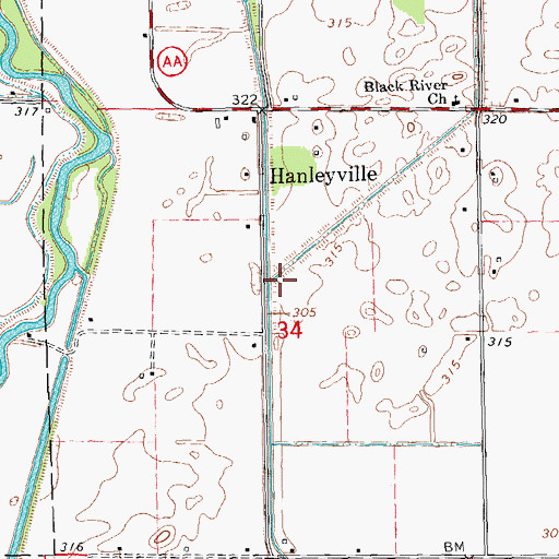 Topographic Map of Blue Spring Slough, MO