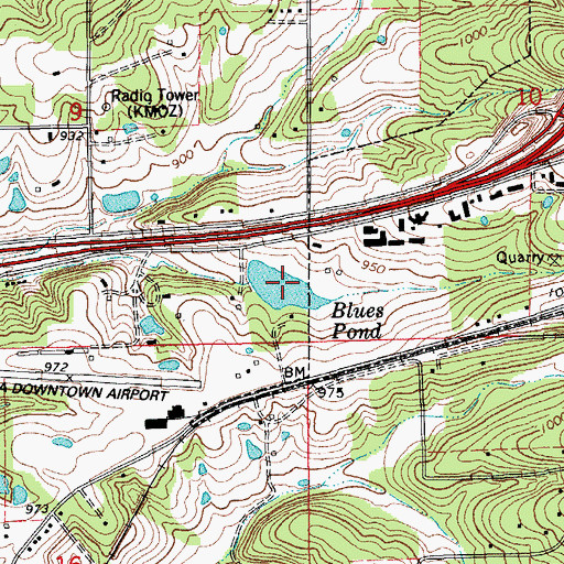 Topographic Map of Blues Pond, MO