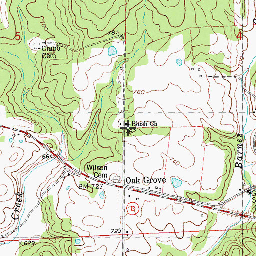 Topographic Map of Blush Church, MO