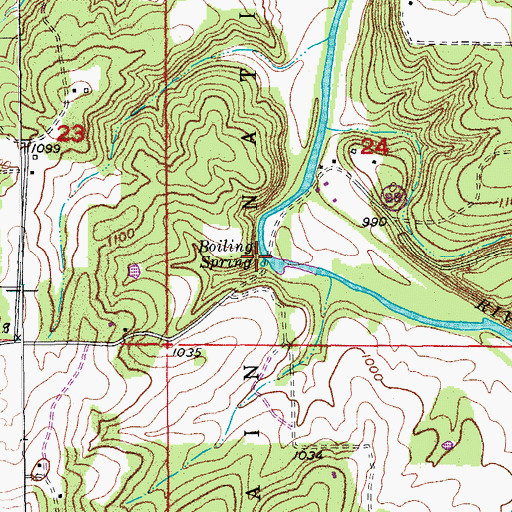 Topographic Map of Boiling Spring, MO