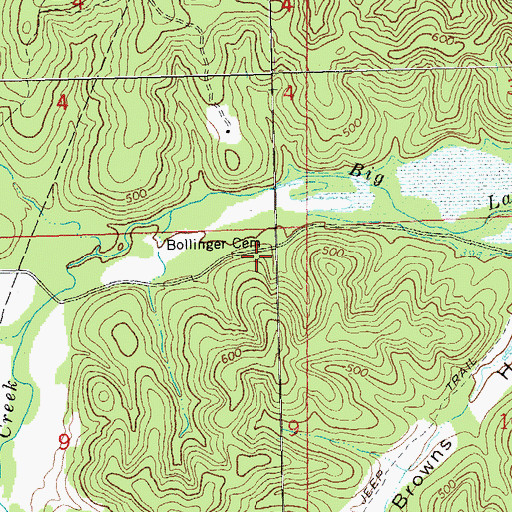 Topographic Map of Bollinger Cemetery, MO