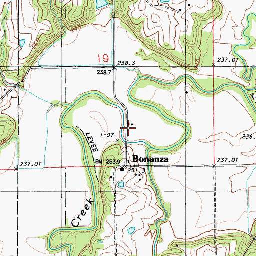 Topographic Map of Bonanza, MO