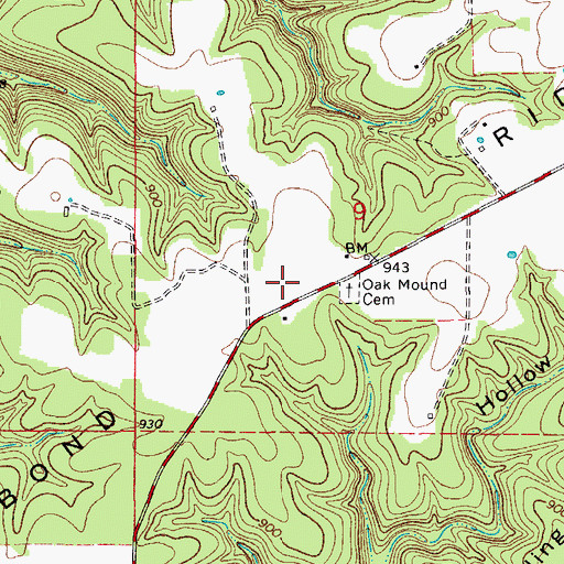 Topographic Map of Bond Ridge, MO