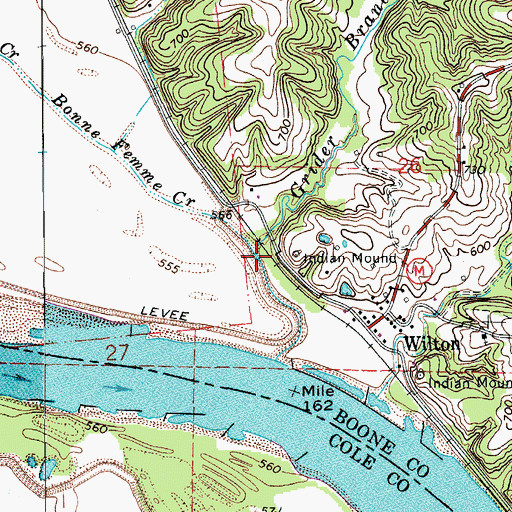 Topographic Map of Bonne Femme Creek, MO