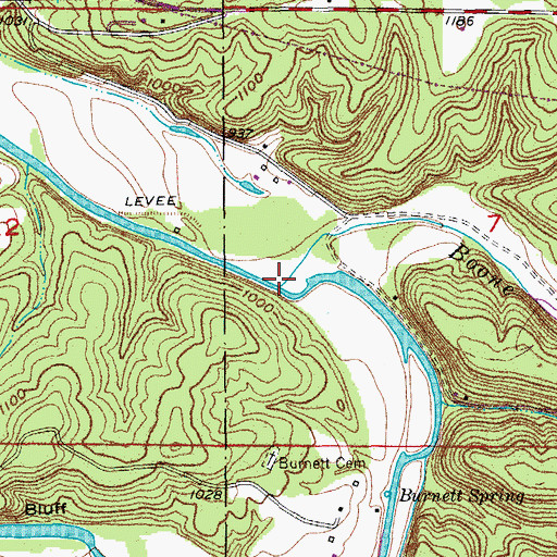 Topographic Map of Boone Creek, MO