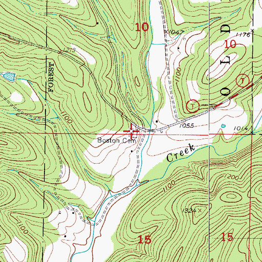 Topographic Map of Boston Cemetery, MO
