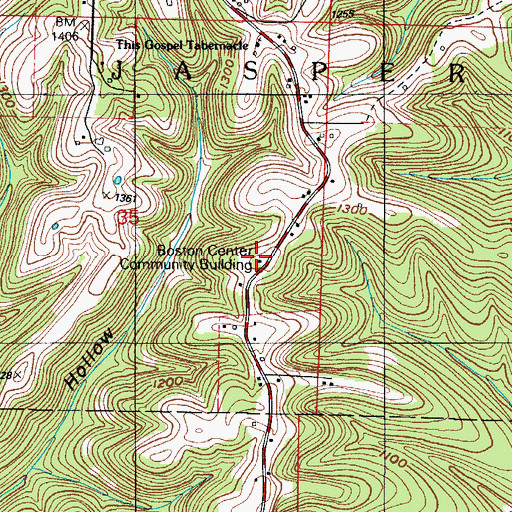 Topographic Map of Boston Center Community Building, MO