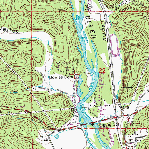 Topographic Map of Bowles Cemetery, MO