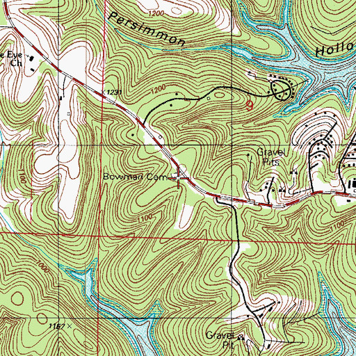 Topographic Map of Bowman Cemetery, MO