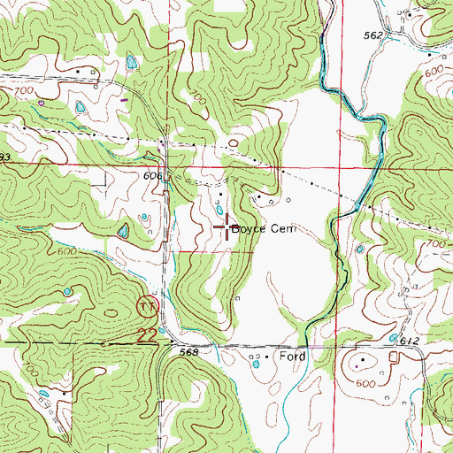 Topographic Map of Boyce Cemetery, MO