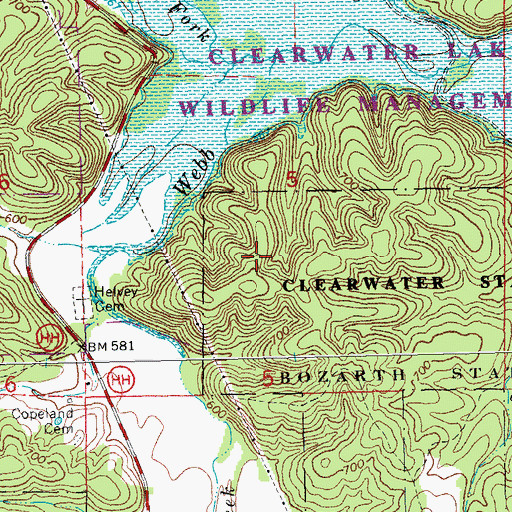 Topographic Map of Bozarth State Forest, MO